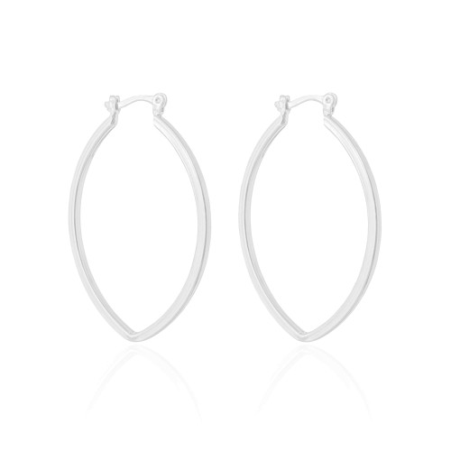 Brinco Argola Fecho Italiano Reta Elíptico Lisa 4.4cm  Ródio Branco