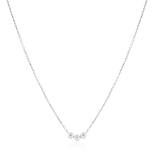 Gargantilha Veneziana Bolinhas Lisas Ródio Branco