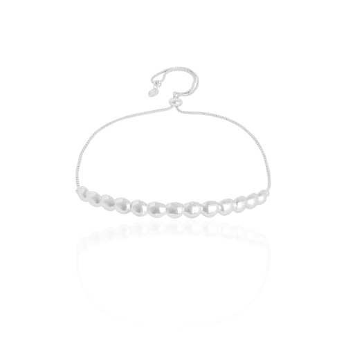 Pulseira Bolas Achatadas com Fecho Gravata Ródio Branco