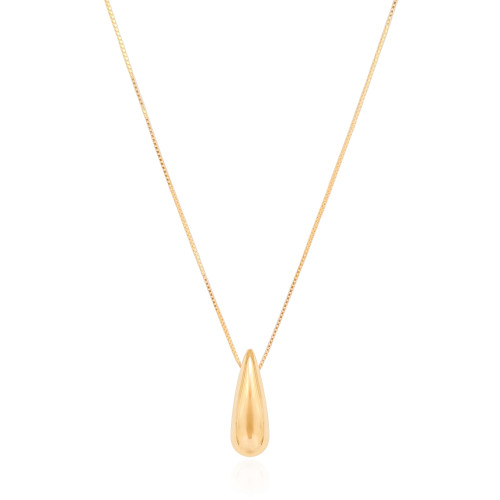 Gargantilha Veneziana com Pingente de Gota Abaulada Lisa Banhado a Ouro 18K