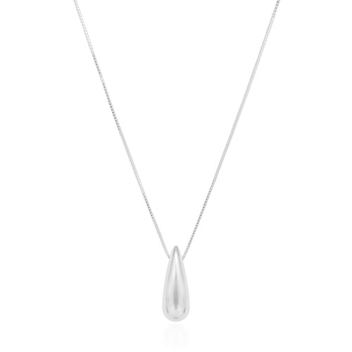 Gargantilha Veneziana com Pingente de Gota Abaulada Lisa Ródio Branco