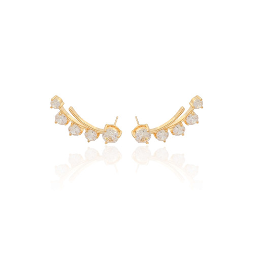 Ear Cuff Pontos de Luz Cristal Banhado a Ouro 18K