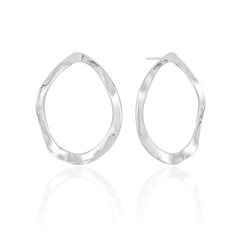 Brinco Oval Ondulado 4 cm Ródio Branco