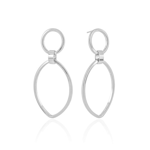 Brinco Elíptico 6 cm base Círculo Ródio Branco