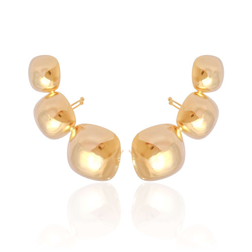 Ear Cuff Quadrados Abaulados Lisos Banhado a Ouro 18K