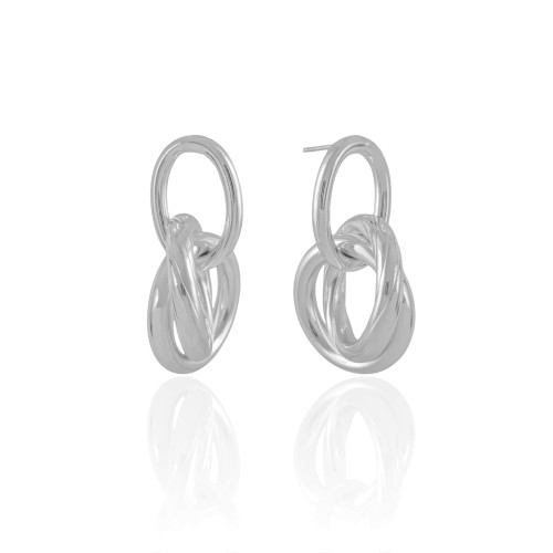 Brinco Tubos Lisos Entrelaçados Ródio Branco