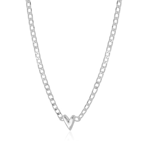 Gargantilha Grumet Coração Liso Ródio Branco