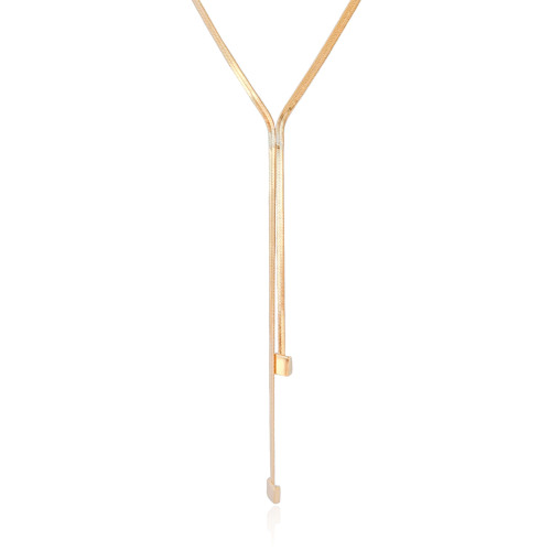 Gargantilha Gravata Malha Fita Quadrado Liso Banhado a Ouro 18K