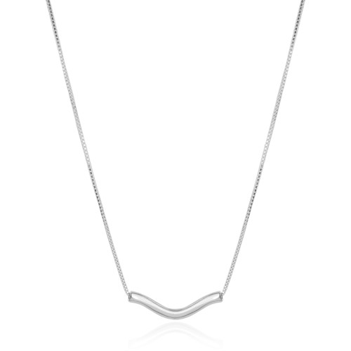 Gargantilha Longa Veneziana Pingente Ondulado Ródio Branco