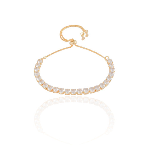 Pulseira Riviera Cristal Fecho Gravata Banhado a Ouro 18K