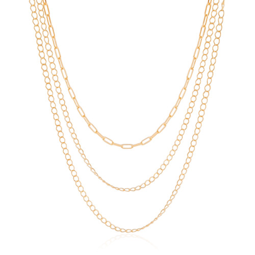 Gargantilha Tripla Elos Banhado a Ouro 18K