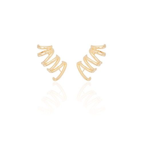 Ear Cuff Duplo 7 Filetes Liso Pressão Banhado a Ouro 18K