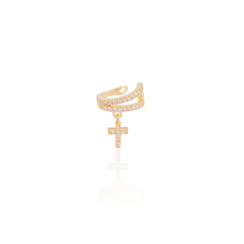 Piercing Cruz Cravejada Cristal Banhado a Ouro 18K