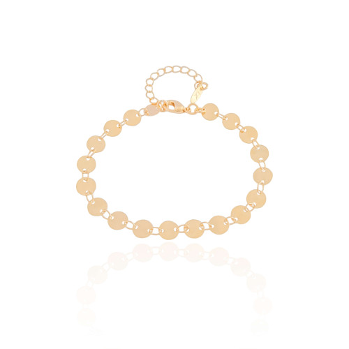 Pulseira Plaquinhas Redondas Flat 6 mm Banhado a Ouro 18K