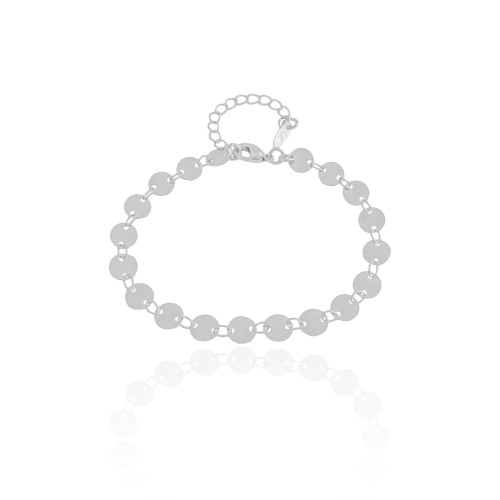 Pulseira Plaquinhas Redondas Flat 6 mm Ródio Branco