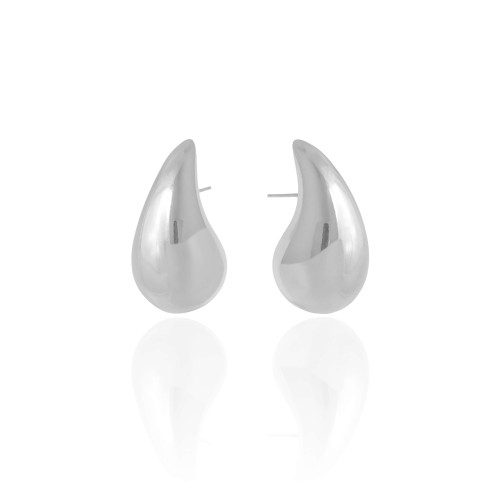 Brinco Gota Lisa 3.2 cm Ródio Branco