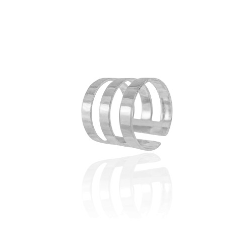 Anel Ajustável Três Filetes Tamanho M Ródio Branco