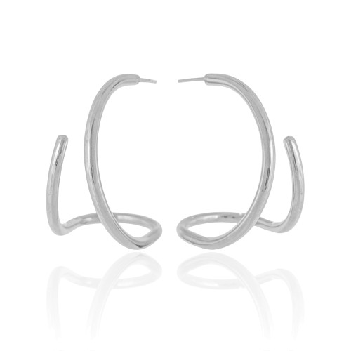 Brinco Meia Argola Fio Liso 4.2 cm Ródio Branco