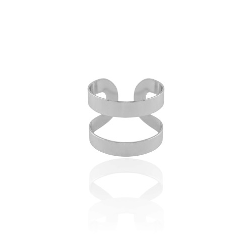 Anel Ajustável Dois Filetes Liso Tamanho G Ródio Branco