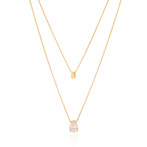 Gargantilha Dupla Veneziana Gota Lisa Cristal Banhado a Ouro 18K