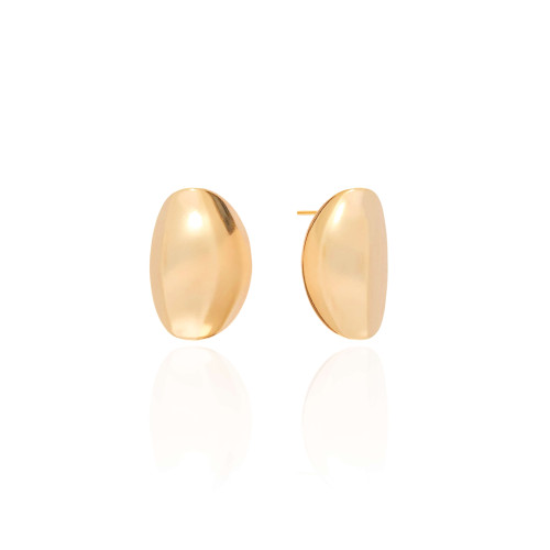 Brinco Oval Liso Banhado a Ouro 18K
