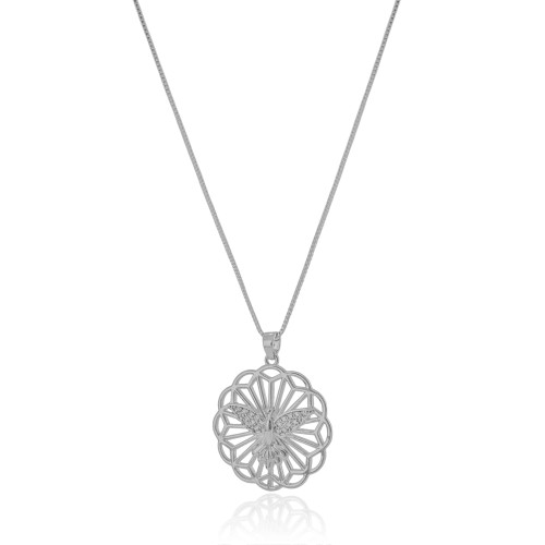 Gargantilha Pingente Espírito Santo Cravejado Zircônia Ródio Branco