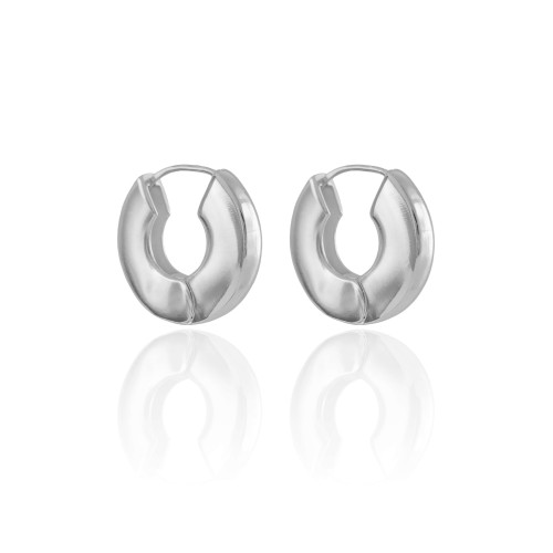 Brinco Argola Click Redonda Lisa 2.7 cm Ródio Branco