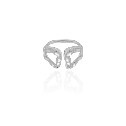 Anel Ajustável Orgânico Vazado Tamanho M Ródio Branco