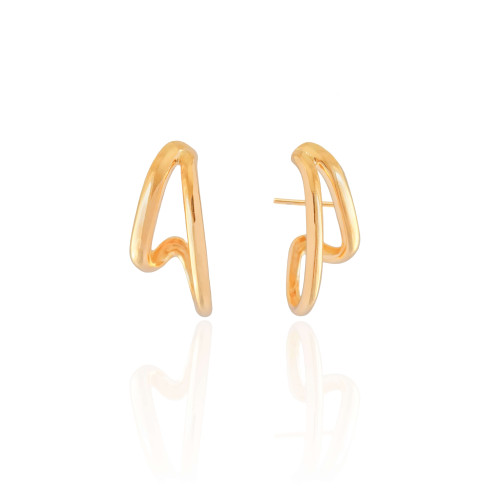 Ear Hook Dois Filetes Lisos Banhado a Ouro 18K