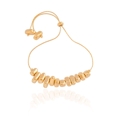 Pulseira Cascalhos Lisos Fecho Gravata Banhado a Ouro 18K