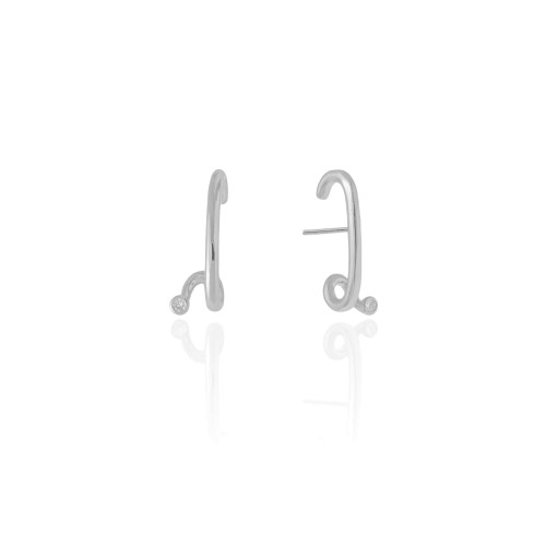 Ear Hook Liso Ponto de Luz Cravação Inglesa Ródio Branco