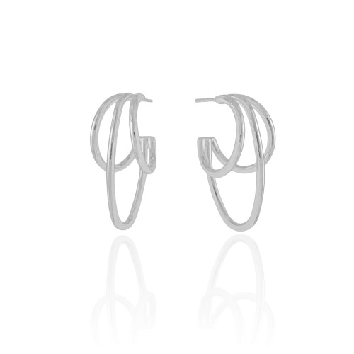 Brinco Argola Filetes Lisos 3.5 cm Ródio Branco