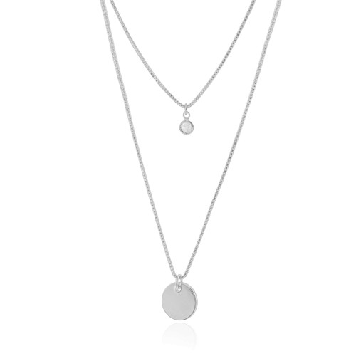 Gargantilha Dupla Redondo e Ponto de Luz Cristal Ródio Branco