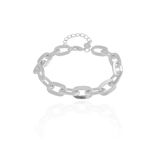 Pulseira Elos Ovais 9 mm Ródio Branco - 16 cm