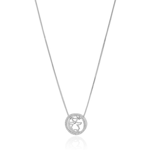Gargantilha Filho Menina Cravejado Cristal Ródio Branco - 45 cm