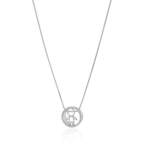Gargantilha Filho Menino Cravejado Cristal Ródio Branco - 45 cm