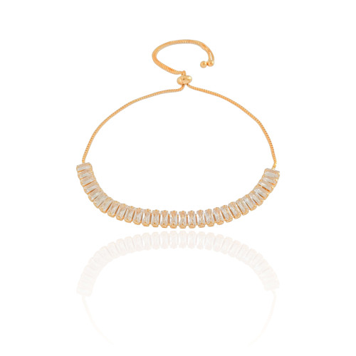 Pulseira Baguetes Zircônia Fecho Gravata Banhado a Ouro 18K - 20 cm