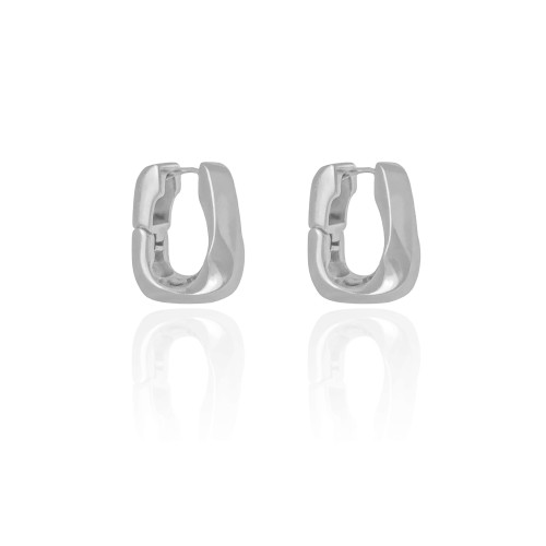 Brinco Argola Quadrada Torcida Ródio Branco