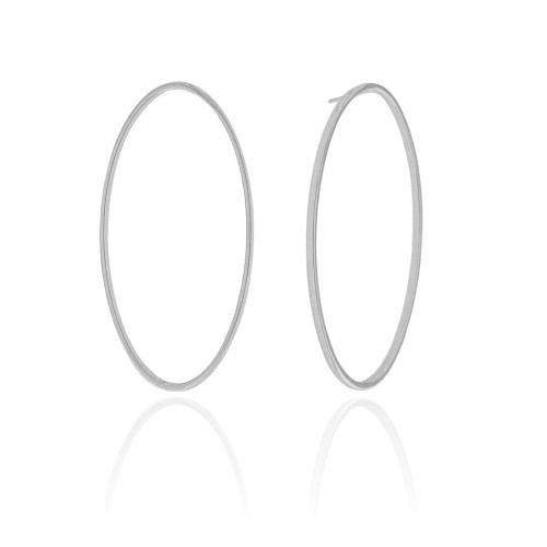 Brinco Oval Vazado 5.1 cm Ródio Branco