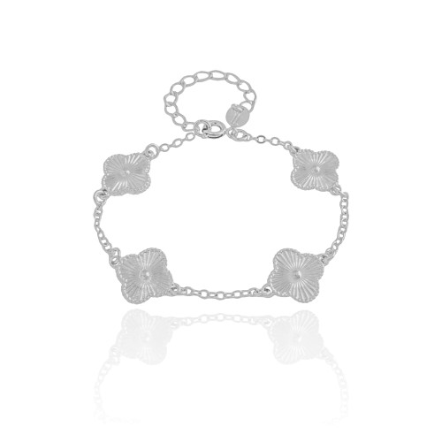 Pulseira Flor Riscada Ródio Branco