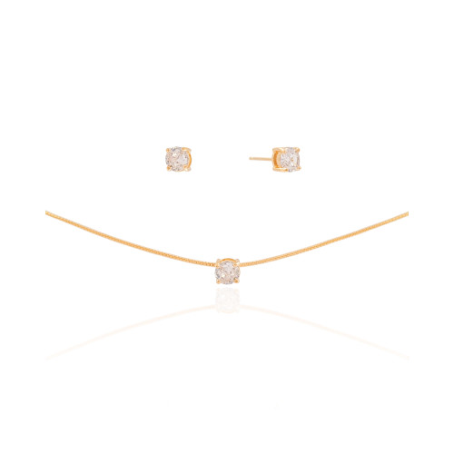 Conjunto Ponto de Luz Cristal 5 mm Banhado a Ouro 18K