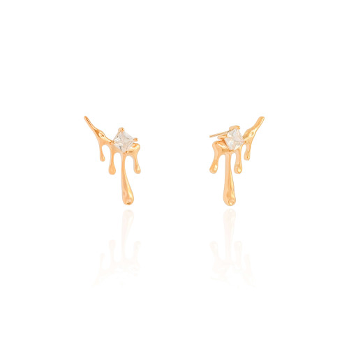 Ear Cuff Orgânico Derretido Ponto de Luz Cristal 2.5 cm Banhado a Ouro 18K
