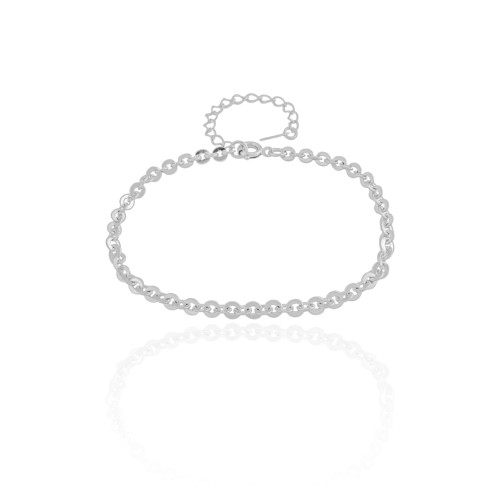 Pulseira Elos Ovais 3 mm Ródio Branco