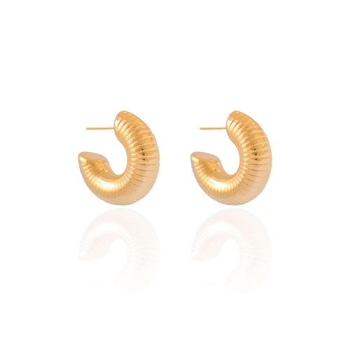 Brinco Argola Tubo Detalhes 2.5 cm Banhado a Ouro 18K