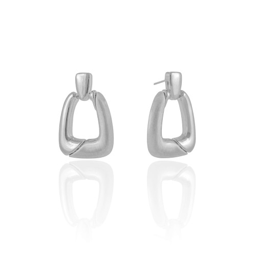 Brinco Geométrico Liso e Fosco 3.4 cm Ródio Branco