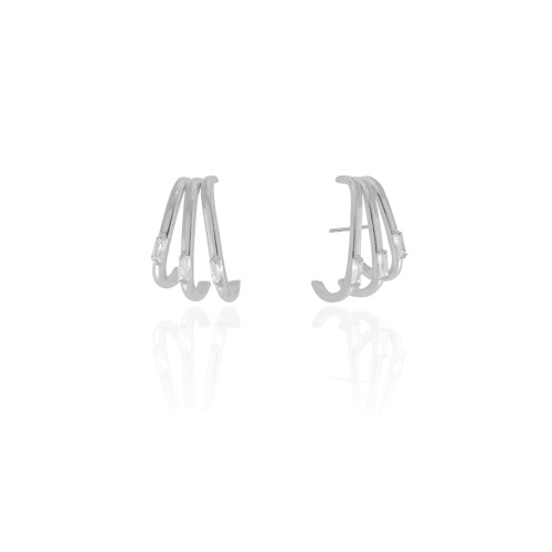 Ear Hook Filetes Baguetes Cristal 2.0 cm Ródio Branco
