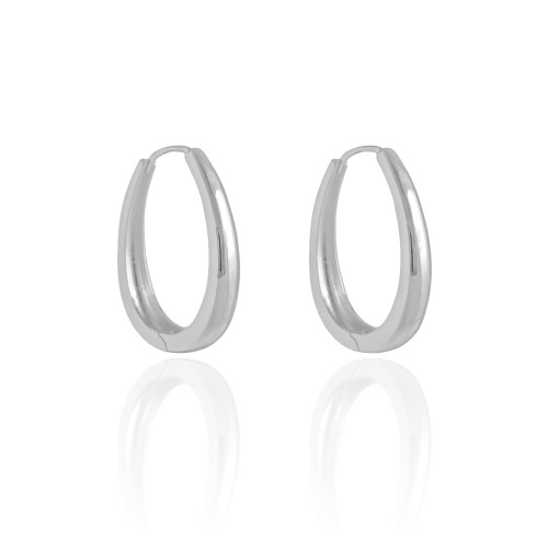 Brinco Argola Click Oval Lisa 3.4 cm Ródio Branco