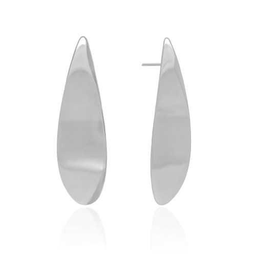 Brinco Folha Lisa 5.8 cm Ródio Branco