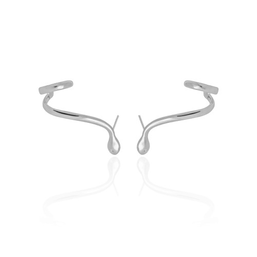Ear Cuff Cobra Lisa Ponto de Luz Cristal 3.0 cm Ródio Branco