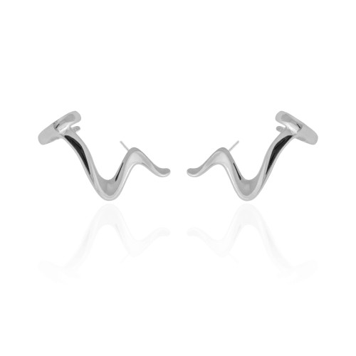 Ear Cuff Zig Zag Liso 3.2 cm Ródio Branco